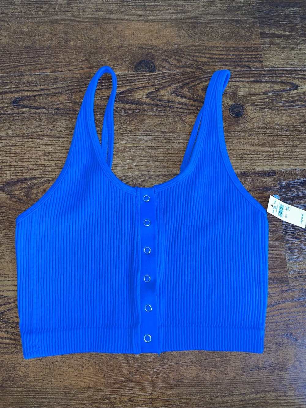 aerie Electric Blue Ribbed Snap-Front Crop Tank